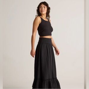 Quince Black Maxi Skirt with Smocked Waist NWT